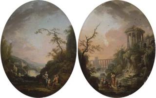 Jean-Baptiste Claudot - Paysages Italianisants Animés de Personnages