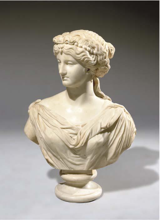 Jean-Baptiste Clesinger - Buste de femme, les cheveux ceints d\'un ruban de perles