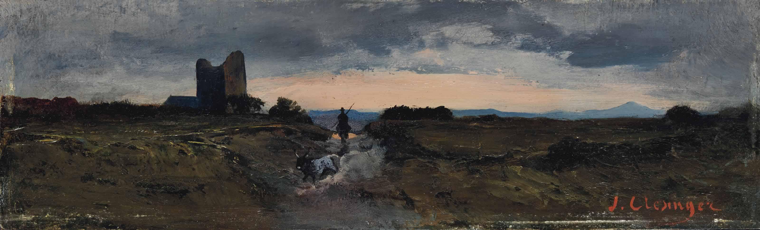 Jean-Baptiste Clésinger - Paysage avec une tour près d\'Ostie