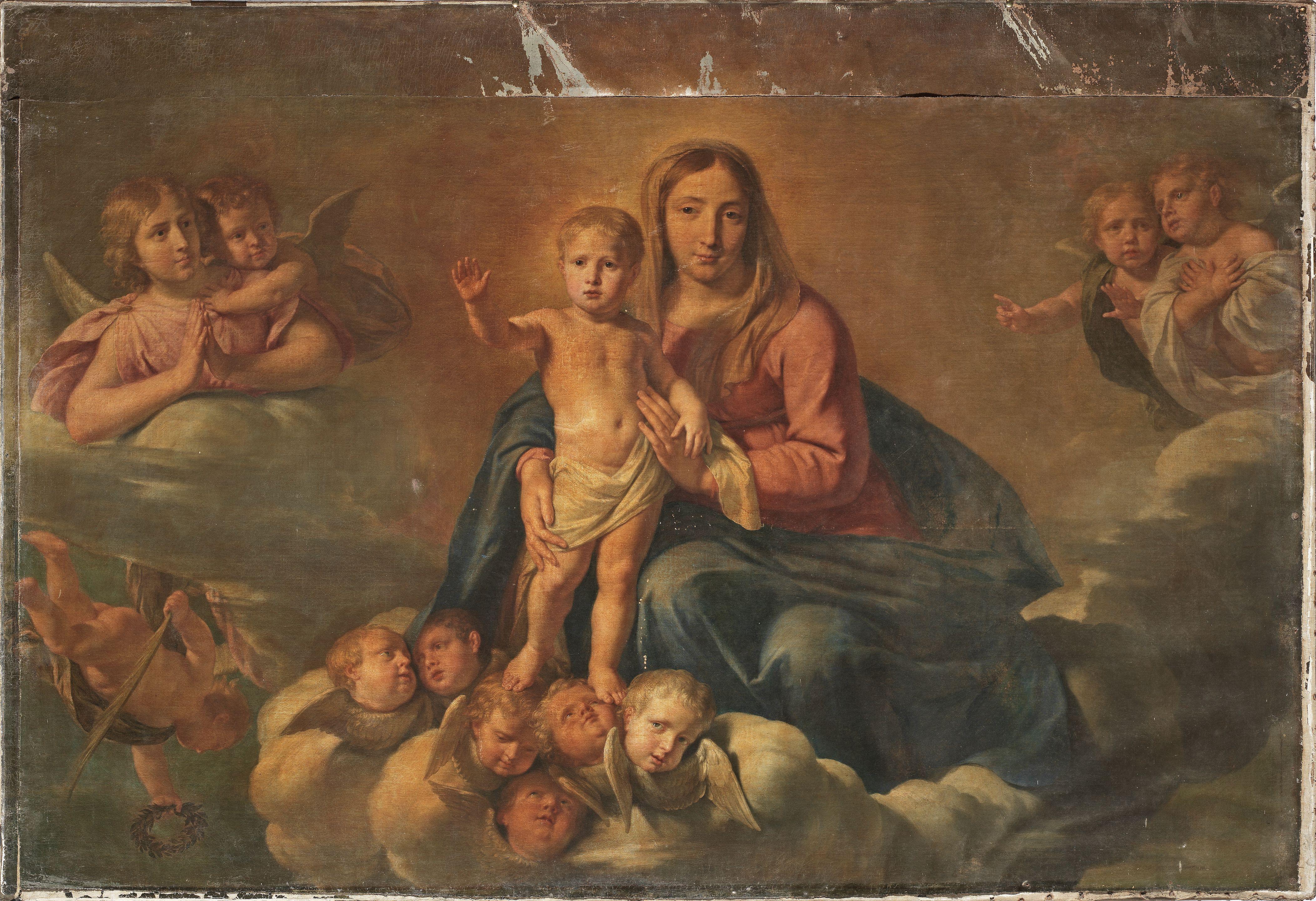 Jean-Baptiste de Champaigne - The Madonna and Child with angels unframed