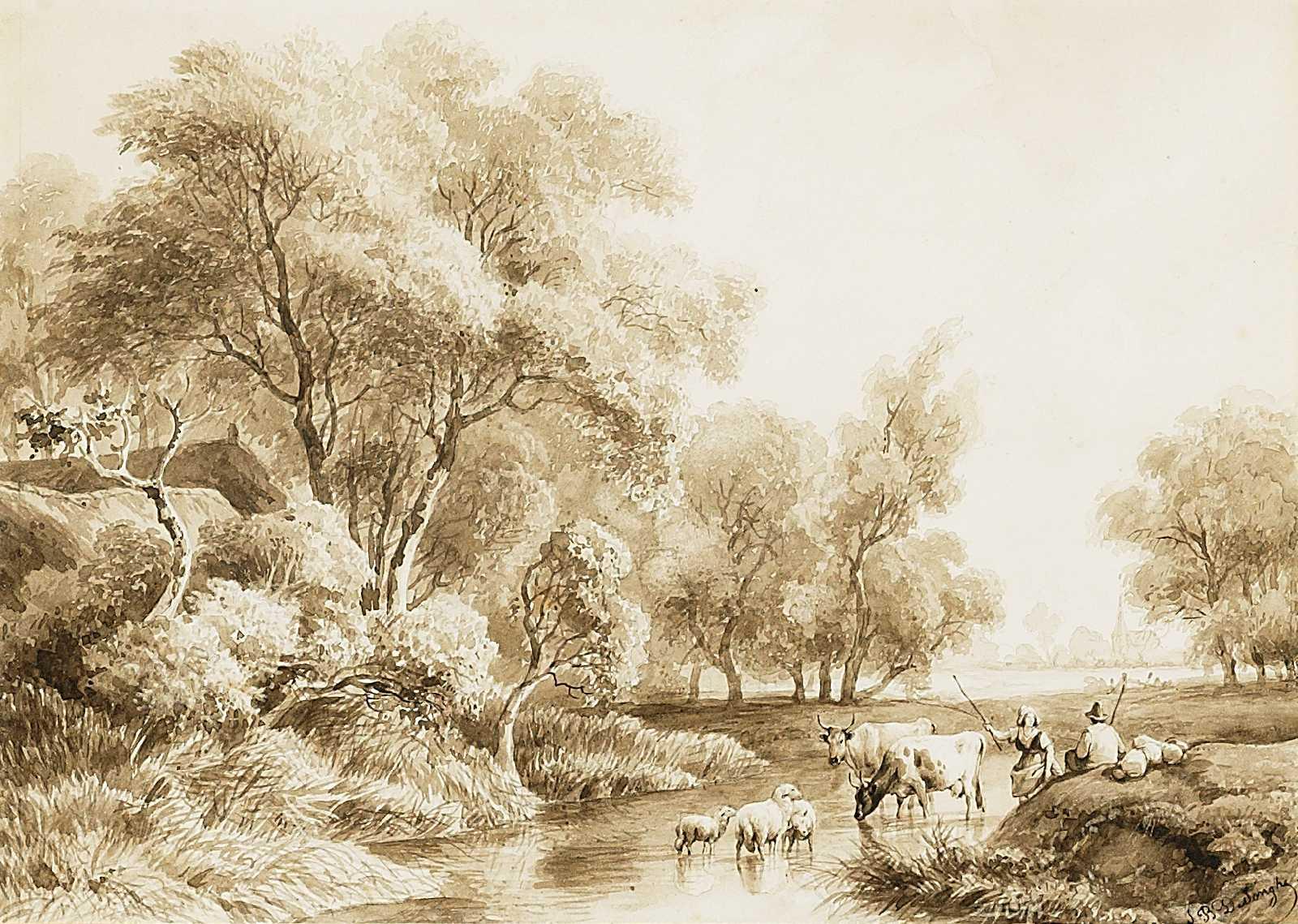 Jean Baptiste de Jonghe - Hirten mit ihrem Vieh am Wasser