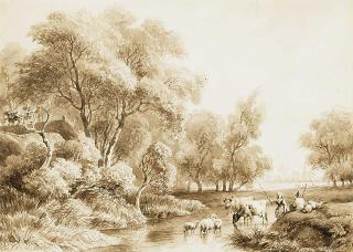 Jean Baptiste de Jonghe - Hirten mit ihrem Vieh am Wasser