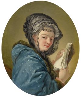 Jean-Baptiste Deshays - A Young Woman, Said To Be Madame Deshays, Turning Towards The Viewer And Holding A Book