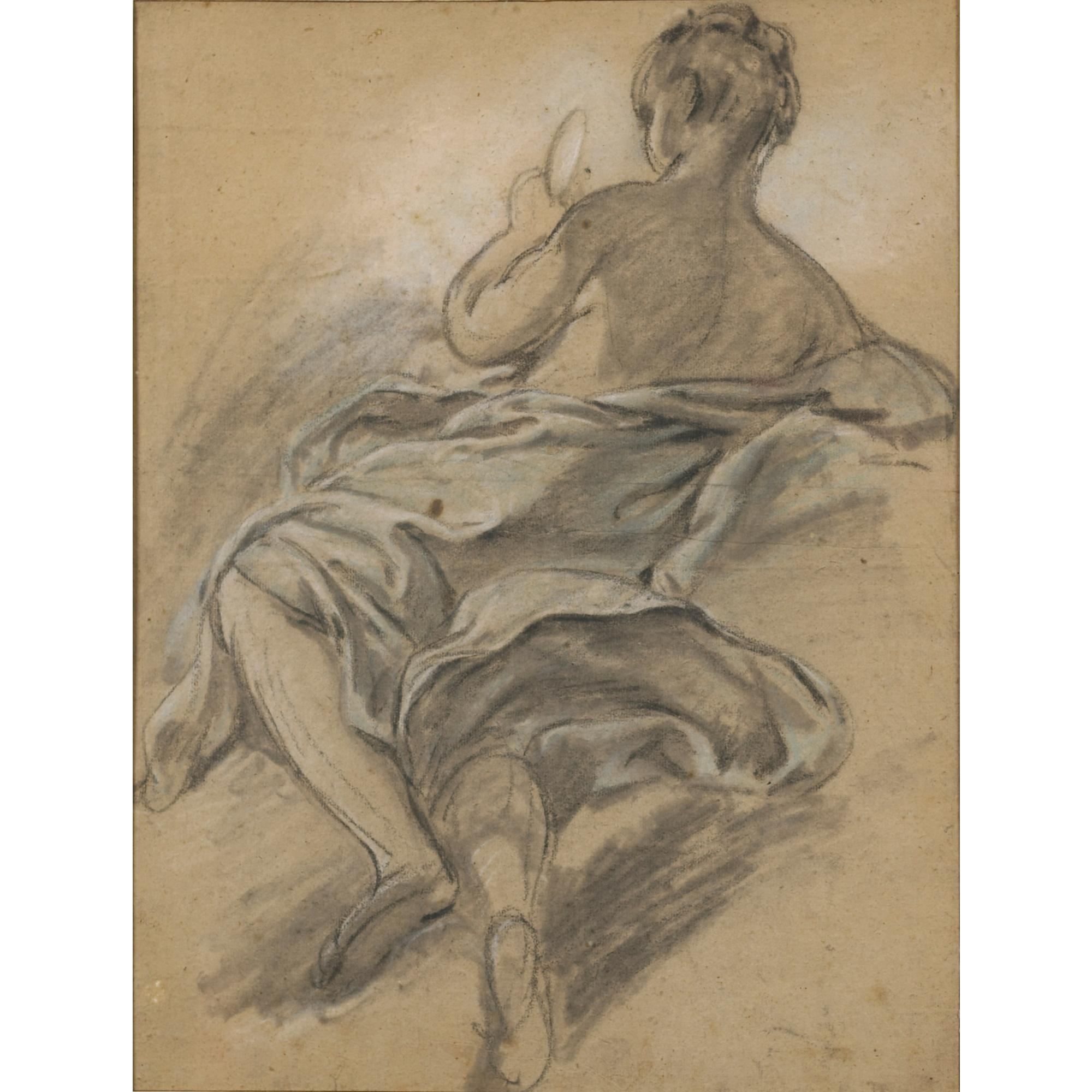 Jean-Baptiste Deshays - Figure Féminine Drapée, Vue De Dos Et Regardant Un Miroir