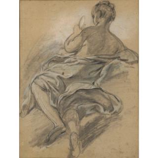 Jean-Baptiste Deshays - Figure Féminine Drapée, Vue De Dos Et Regardant Un Miroir