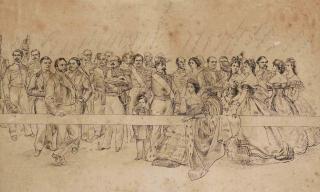 Jean-Baptiste-Edouard Detaille - L\'Impératrice Eugénie entourée de personnalités de la cour de Napoléon III dont Eugène Fould