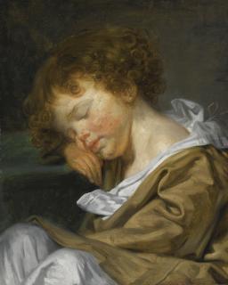 Jean-Baptiste Greuze - A Boy Asleep On A Table, Half-Length, Facing To The Left