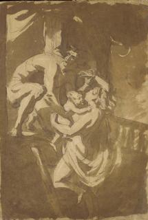 Jean-Baptiste Greuze - A couple with a child escaping from a burning house