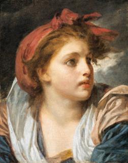 Jean-Baptiste Greuze - A girl, bust length, wearing a red headscarf