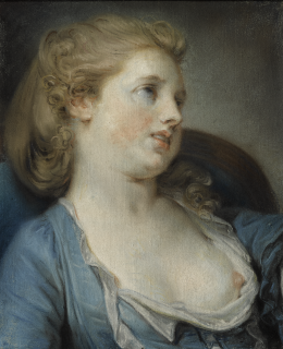 Jean-Baptiste Greuze - A Girl In A Blue Dress, Bust-Length And Leaning Back On A Chair