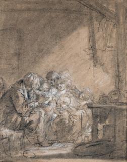 Jean-Baptiste Greuze - A mother and her children visited by an elderly lady