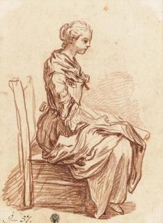 Jean-Baptiste Greuze - A seated girl in profile to the right