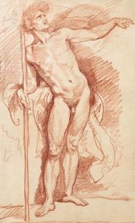 Jean-Baptiste Greuze - A standing male nude looking to the right, his left arm outstretched