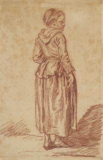 Jean-Baptiste Greuze - Étude de jeune fille, en pied, vue de dos, la tête tournée vers la droite