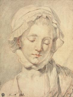 Jean-Baptiste Greuze - Head of a girl with her eyes downcast (study for \'The marriage contract\')