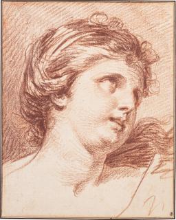 Jean-Baptiste Greuze - Head study of a young woman looking up to the right