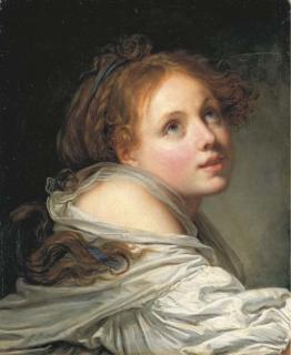 Jean-Baptiste Greuze - Innocence: A Girl, Bust-Length, In A White Chemise, Looking Up To The Right