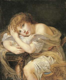 Jean-Baptiste Greuze - \'La Jeune Fille à la colombe\' - A young girl holding a dove