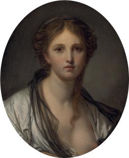 Jean Baptiste Greuze - Portrait of a young woman, bust length, with a black scarf