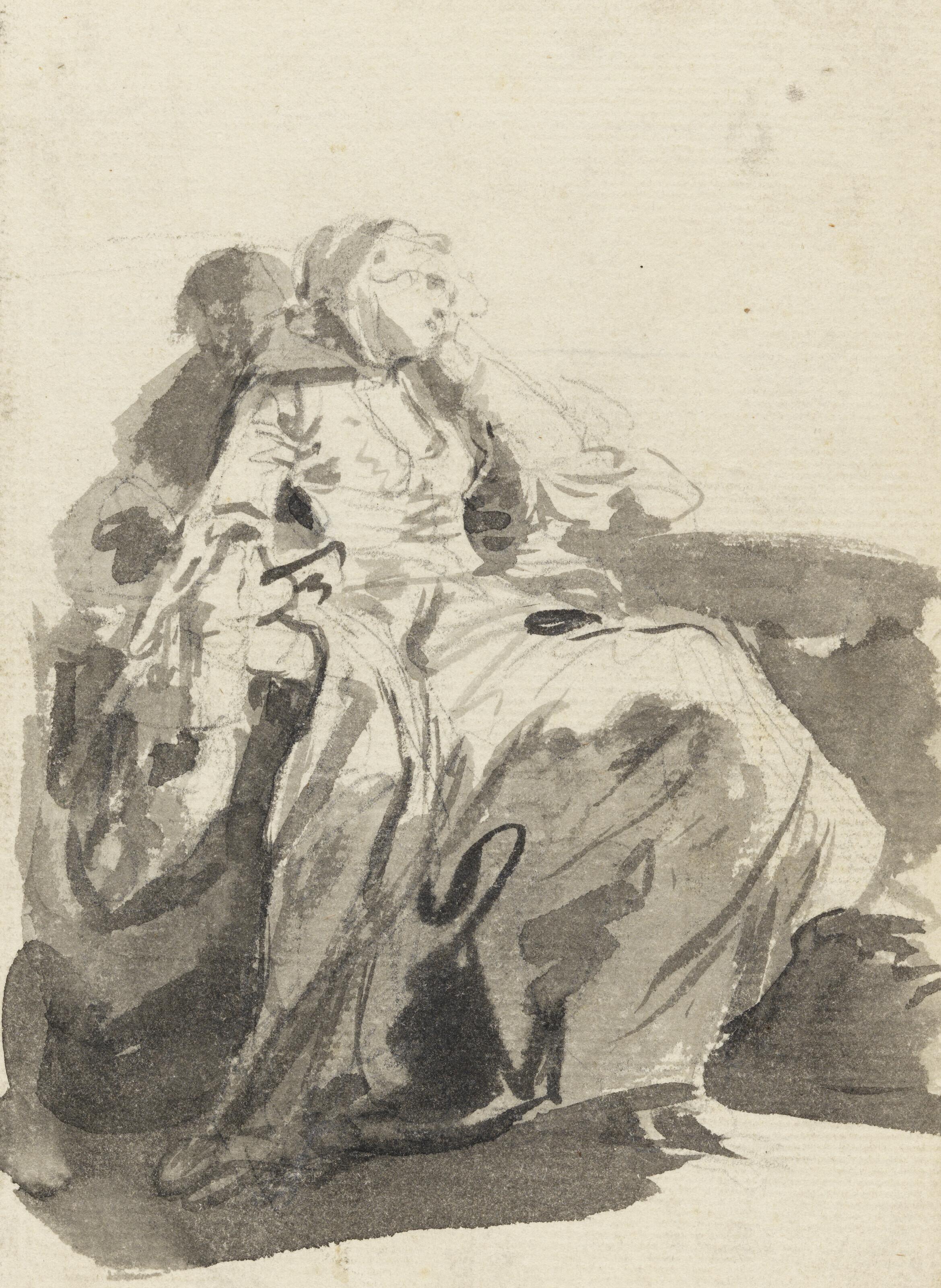 Jean-Baptiste Greuze - Study of a young woman, seated and resting her face on her left hand