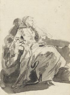 Jean-Baptiste Greuze - Study of a young woman, seated and resting her face on her left hand