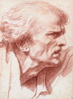 Jean-Baptiste Greuze - Study of the head of a man, seen in profile, his mouth agape with an expression of anger