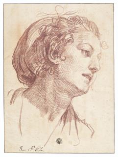 Jean-Baptiste Greuze - Study of the head of a woman looking to the right, her hair in a cap