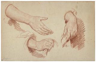 Jean-Baptiste Greuze - Study of three hands, one holding a basket handle