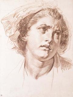 Jean-Baptiste Greuze - The head of a woman looking up to the right