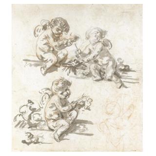 Jean-Baptiste Greuze - Three Studies Of Putti