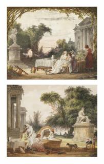 Jean-Baptiste Hilair - Le Déjeuner sous un berceau ; et L\'Heureuse famille