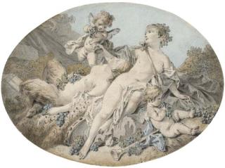 Jean-Baptiste Huet - A nymph with a satyress and putti