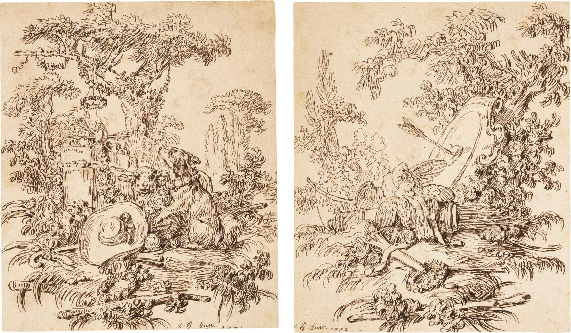 Jean-Baptiste Huët - A Pair Of Allegories, Depicting Love And Fidelity