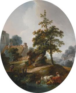 Jean-Baptiste Huët - Landscape With A Young Boy And A Shepherdess With Cows And Sheep