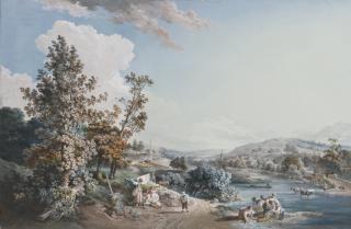 Jean-Baptiste Huët - Pastoral Landscape With Women Preparing The Wash