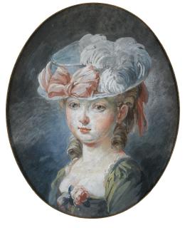 Jean Baptiste Huet - Portrait Of A Young Girl Wearing A Large Hat