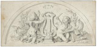 Jean Baptiste Huet - Six Designs With Putti Accompanied By Musical Instruments And Other Attributes Of The Liberal Arts