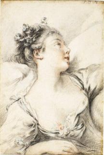 Jean-Baptiste Huët - Study Of A Young Woman With Flowers In Her Hair 