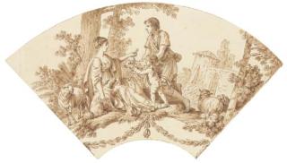 Jean-Baptiste Huet - Un Berger Et Un Amour Offrant Un Agneau À Une Bergère : Projet Pour Un Éventail