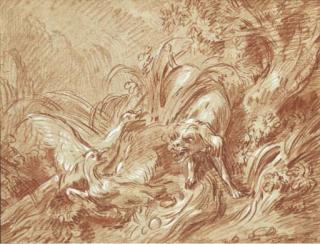 Jean-Baptiste Huet - Un Chien Aboyant Vers Deux Oies Dans Un Paysage