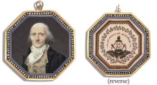 Jean-Baptiste Isabey - A Gentleman, In Light Grey Striped Dark Grey Pékin Coat, Mauve And Green Embroidered Foliate Cream-Coloured Waistcoat, Knotted White Cravat, Powdered Hair