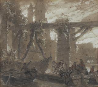 Jean Baptiste Isabey - Figura nel porto