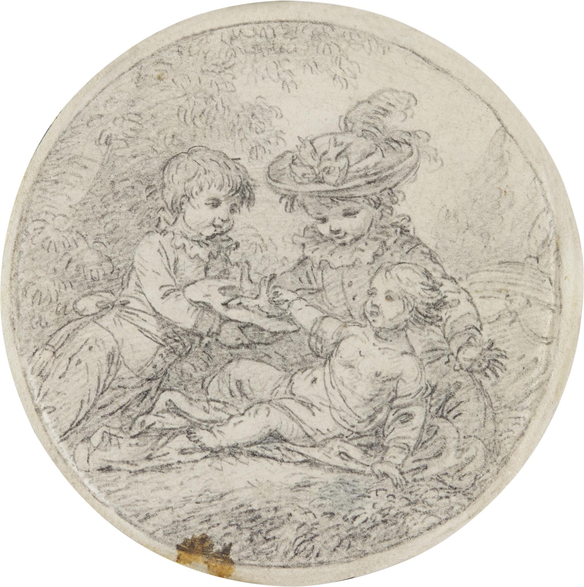 Jean Baptiste Jacques Augustin - A Study Of Three Of The Marquis De Bombelles\' Children At Play, Circa 1784
