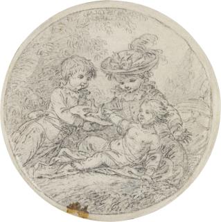 Jean Baptiste Jacques Augustin - A Study Of Three Of The Marquis De Bombelles\' Children At Play, Circa 1784