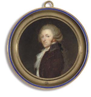 Jean-Baptiste Jacques Augustin - A Young Gentleman, In Brown Coat With Black Collar, White Waistcoat And Frilled Cravat And Knotted White Scarf, Powdered Hair En Queue