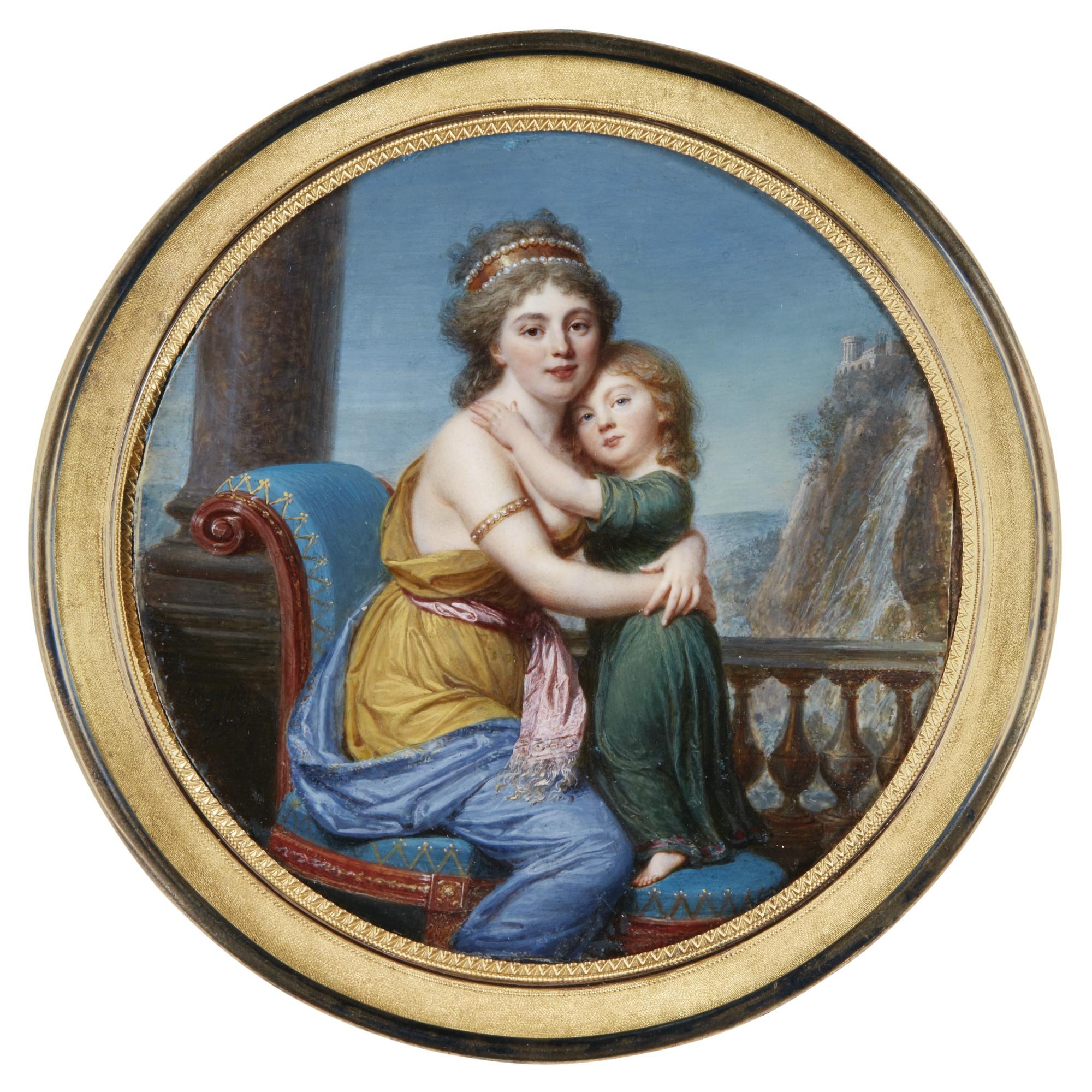 Jean Baptiste Jacques Augustin - Portrait Of A Mother And Child, Traditionally Identified As Charlotte Marie Francoise Roberjot-Lartigue And Her Daughter Marie Charlotte