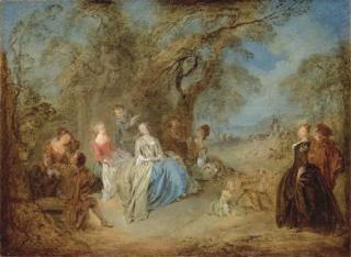 Jean-Baptiste Joseph Pater - Fête galante: Elegant company in a park