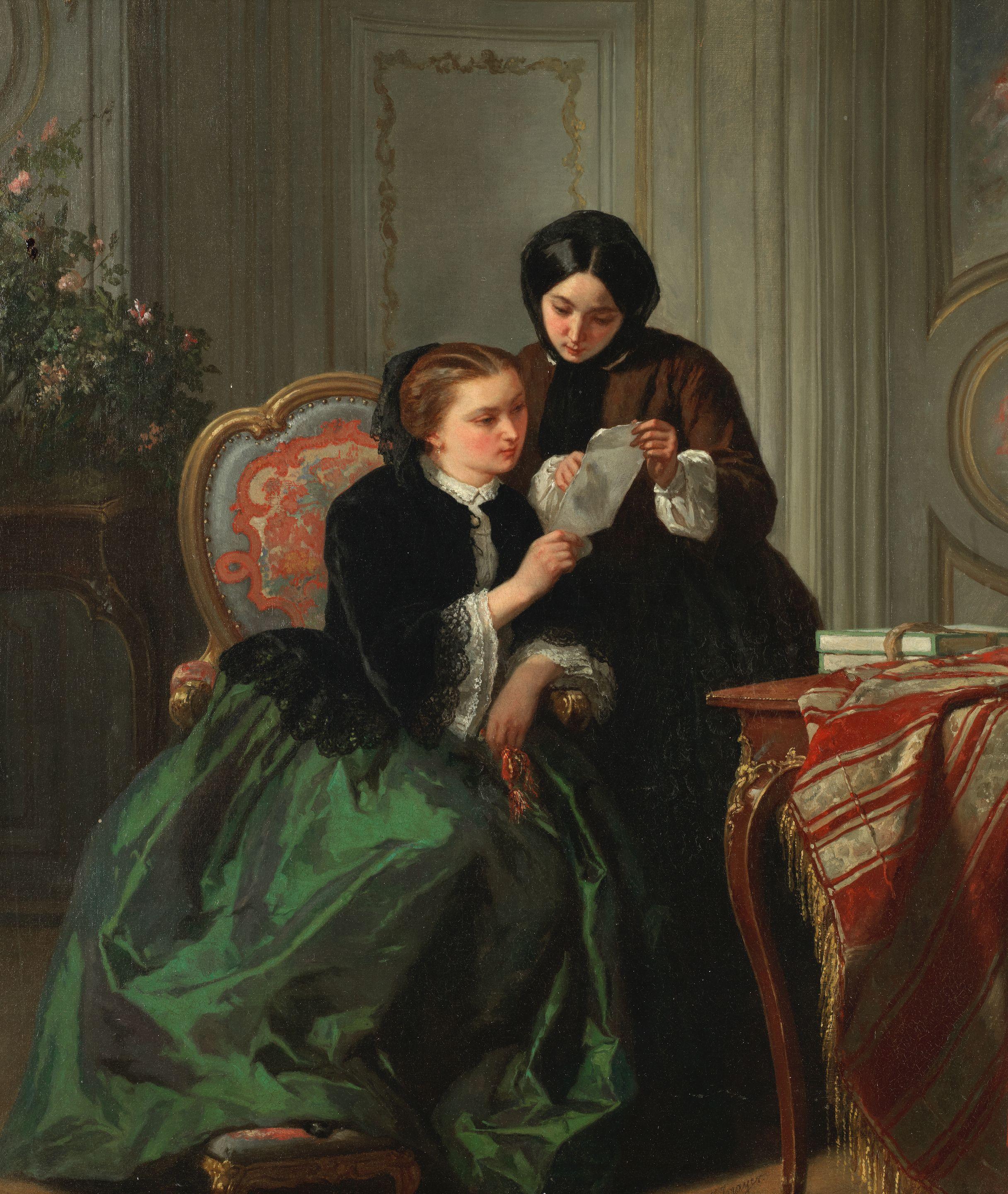 Jean-Baptiste Jules Trayer - Two young ladies reading a letter