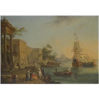 Jean-Baptiste Lallemand - A Capriccio View Of The Custom House And Embankment In London With Figures On The Quay In The Foreground