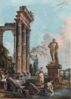Jean-Baptiste Lallemand - A capriccio with the Pyramid of Caius Cestius; and A capriccio with the Temple of Concord and the Farnese Hercules